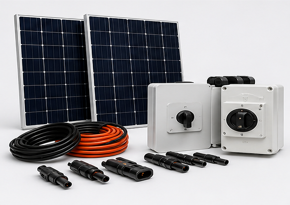 Solar panels, PV cables, connectors and solar electrical accessories
